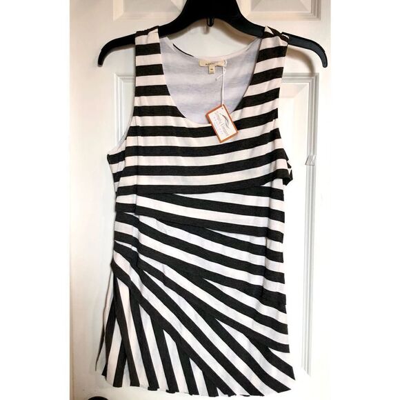 MYSTREE - NWT - L Sz M Raw Edge Striped Sleeveless Top/Dark Grey & White. CUTE! - Picture 14 of 16